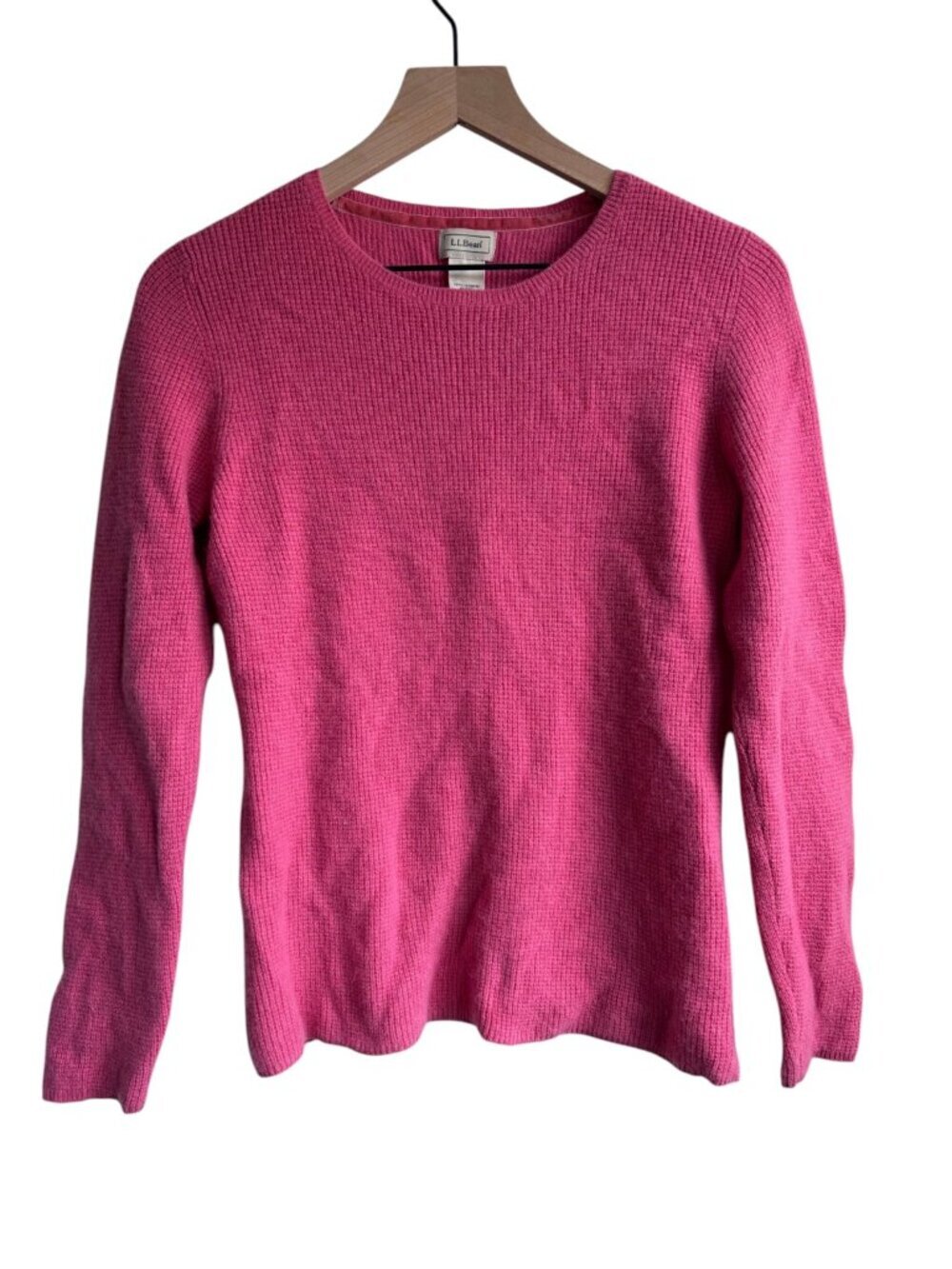 L.L. Bean 100% Cashmere Waffle Knit Crew Neck Sweater Pink